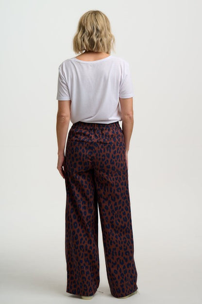 Sugarhill Brighton Nica Wide Leg Trousers Rust/Navy Ikat Leopard