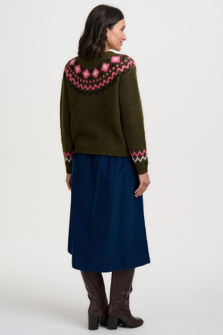 Sugarhill Brighton Olana Cardigan Olive Goat Meadow Fairisle