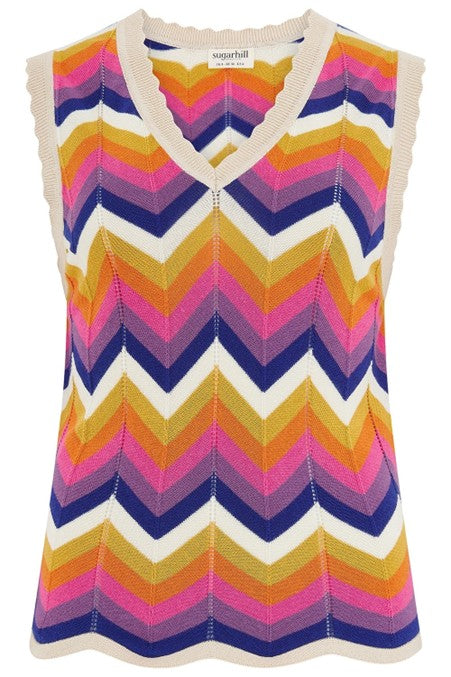 Sugarhill Brighton Rosy V-Neck Knit Vest Sunset Chevron