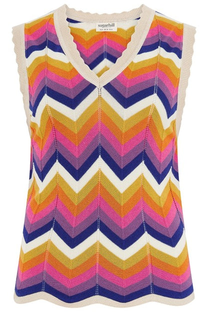 Sugarhill Brighton Rosy V-Neck Knit Vest Sunset Chevron