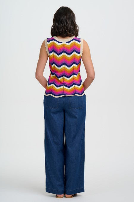 Sugarhill Brighton Rosy V-Neck Knit Vest Sunset Chevron