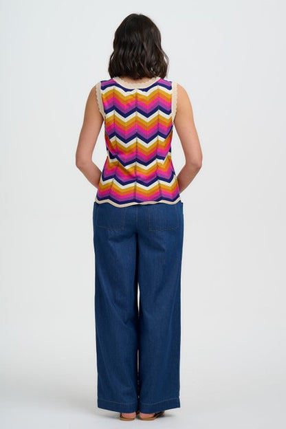 Sugarhill Brighton Rosy V-Neck Knit Vest Sunset Chevron
