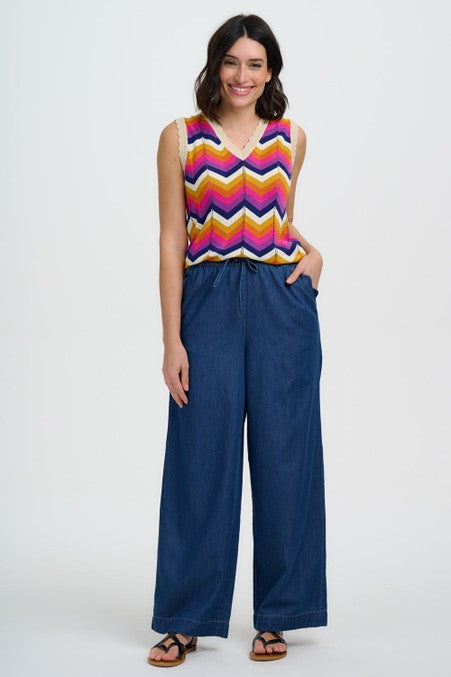 Sugarhill Brighton Rosy V-Neck Knit Vest Sunset Chevron