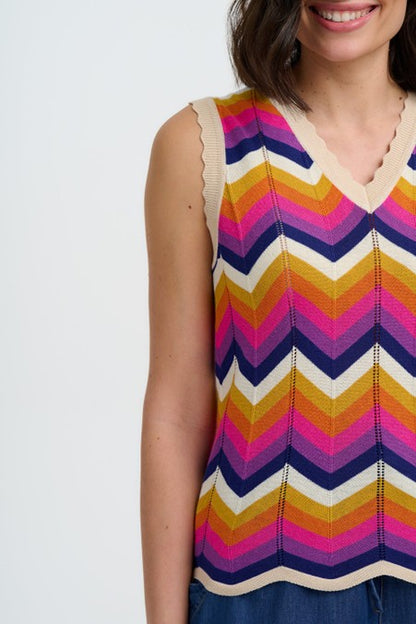 Sugarhill Brighton Rosy V-Neck Knit Vest Sunset Chevron