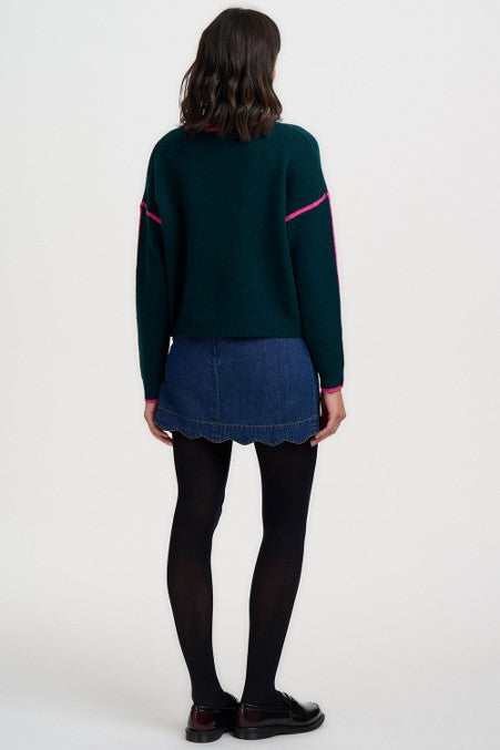 Sugarhill Brighton Rozalia Jumper Dark Jade Green Hot Pink Trim