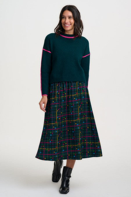 Sugarhill Brighton Rozalia Jumper Dark Jade Green Hot Pink Trim