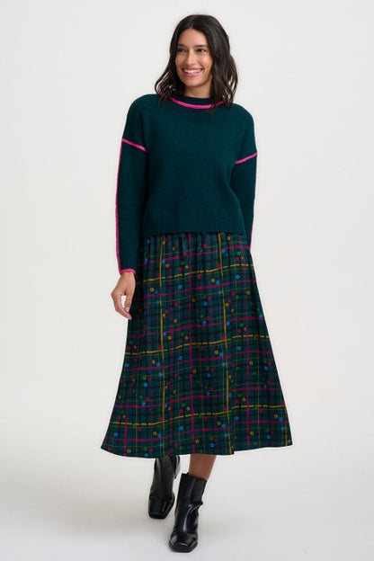 Sugarhill Brighton Rozalia Jumper Dark Jade Green Hot Pink Trim