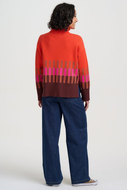 Sugarhill Brighton Serita Roll Neck Jumper Orange Section Stripes