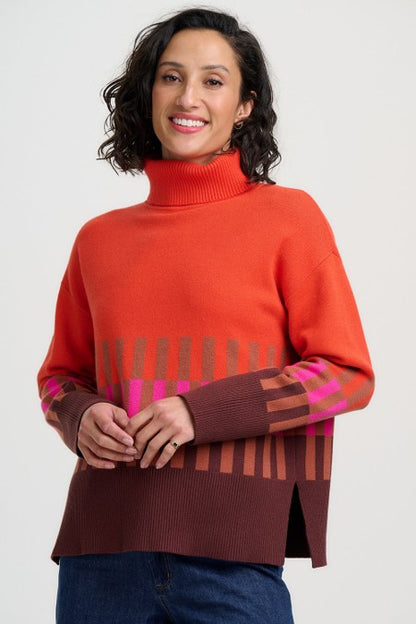 Sugarhill Brighton Serita Roll Neck Jumper Orange Section Stripes