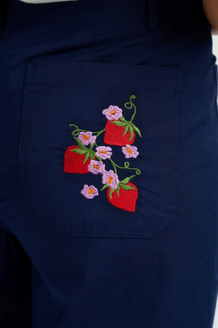 Sugarhill Brighton Skye Cropped Trousers Navy Wild Strawberry