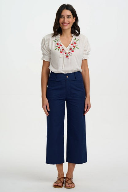 Sugarhill Brighton Skye Cropped Trousers Navy Wild Strawberry