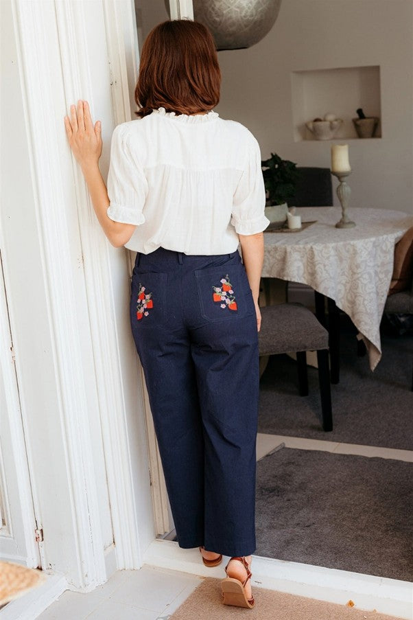 Sugarhill Brighton Skye Cropped Trousers Navy Wild Strawberry