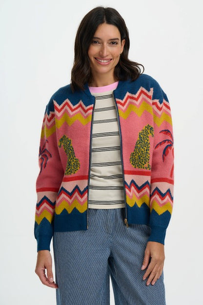 Sugarhill Brighton Solana Knitted Bomber Multi Leopard And Palms