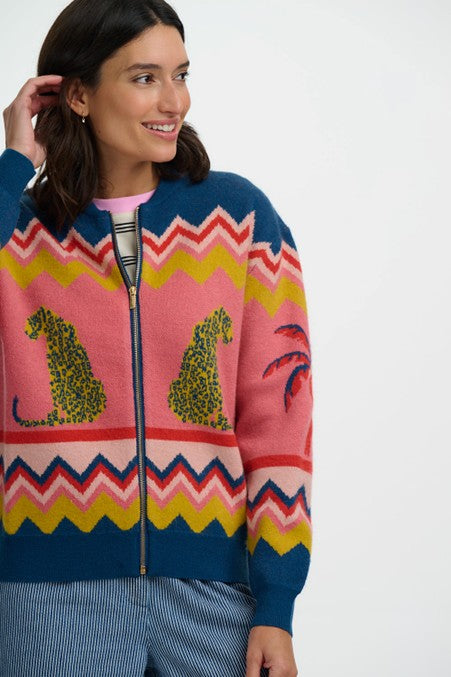 Sugarhill Brighton Solana Knitted Bomber Multi Leopard And Palms