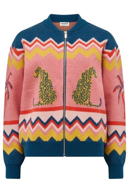 Sugarhill Brighton Solana Knitted Bomber Multi Leopard And Palms