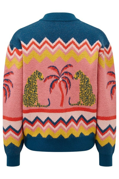 Sugarhill Brighton Solana Knitted Bomber Multi Leopard And Palms