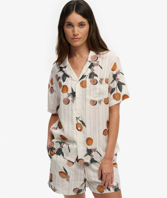 Superdry Beach Printed Short Sleeve Shirt Citrus Cream Print