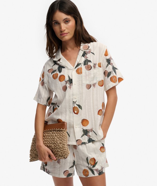 Superdry Beach Printed Short Sleeve Shirt Citrus Cream Print