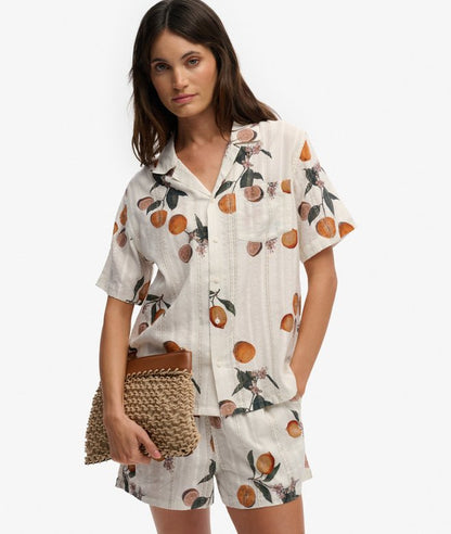 Superdry Beach Printed Short Sleeve Shirt Citrus Cream Print