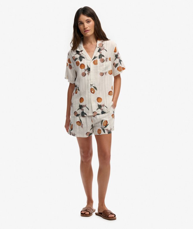 Superdry Beach Printed Short Sleeve Shirt Citrus Cream Print
