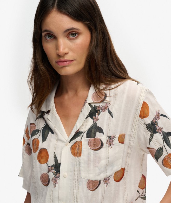 Superdry Beach Printed Short Sleeve Shirt Citrus Cream Print