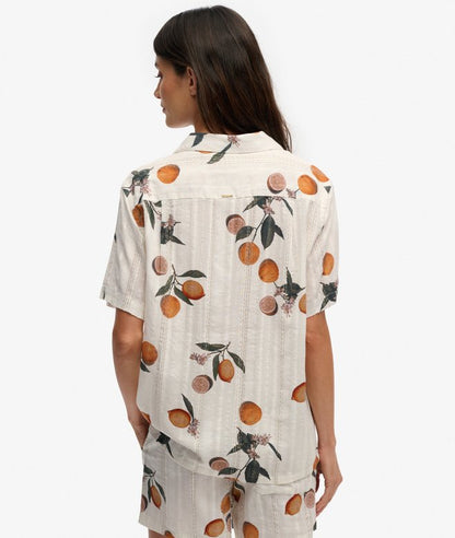 Superdry Beach Printed Short Sleeve Shirt Citrus Cream Print