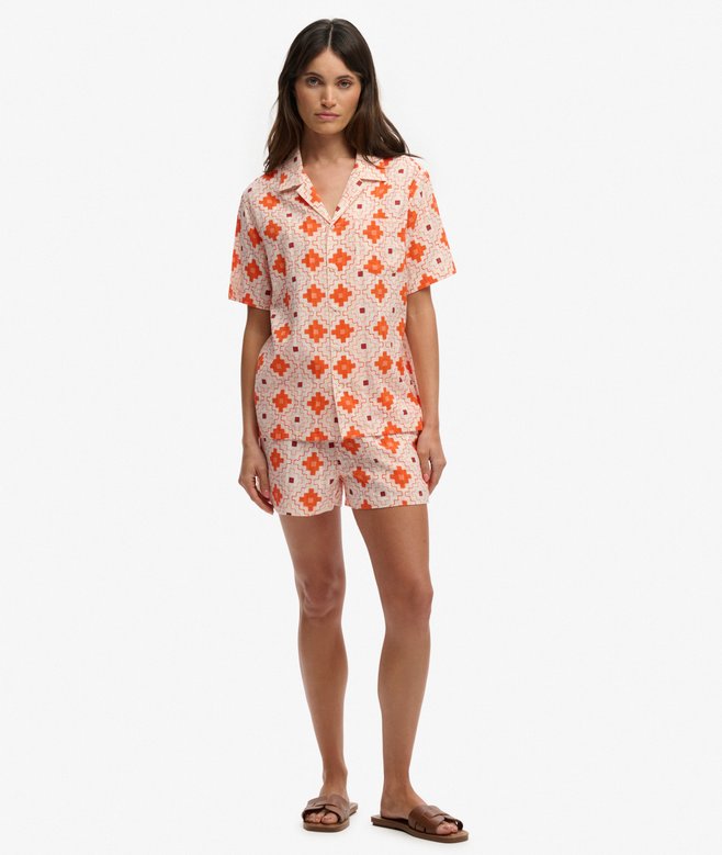 Superdry Beach Printed Short Sleeve Shirt Sashiko Tile Orange