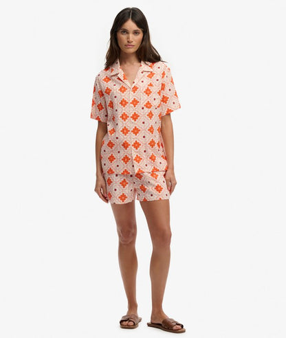Superdry Beach Printed Short Sleeve Shirt Sashiko Tile Orange