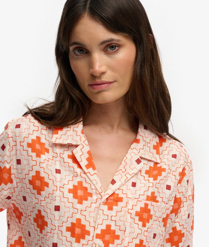 Superdry Beach Printed Short Sleeve Shirt Sashiko Tile Orange