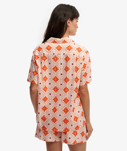 Superdry Beach Printed Short Sleeve Shirt Sashiko Tile Orange