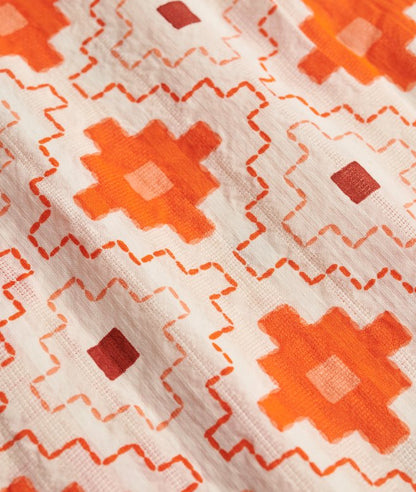 Superdry Beach Printed Short Sleeve Shirt Sashiko Tile Orange