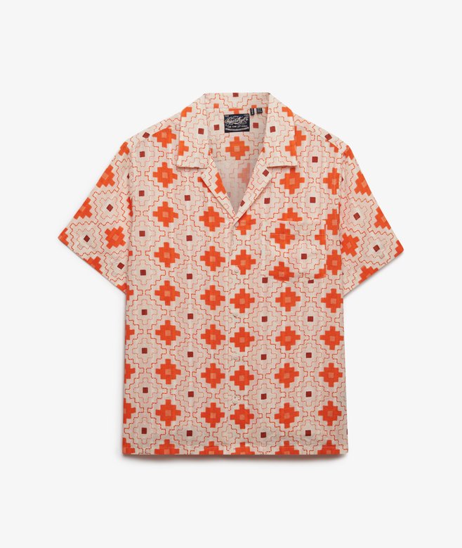 Superdry Beach Printed Short Sleeve Shirt Sashiko Tile Orange