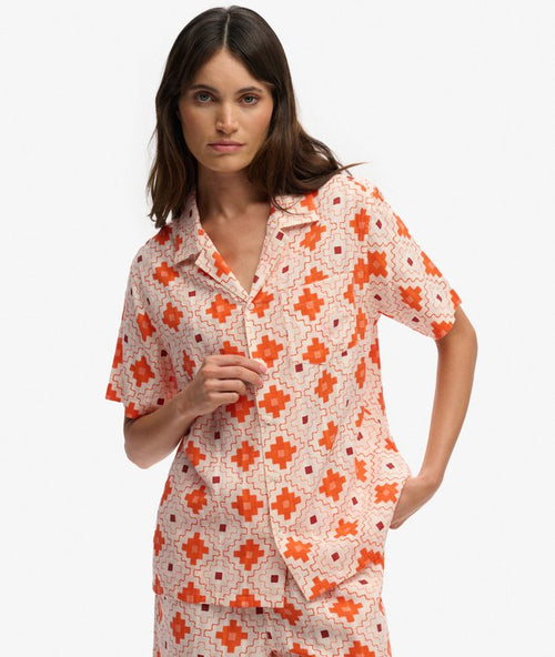 Superdry Beach Printed Short Sleeve Shirt Sashiko Tile Orange