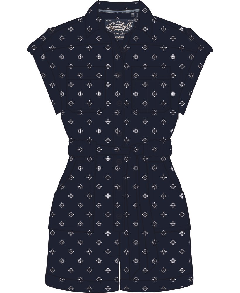 Superdry Belted Utility Playsuit Eclipse Navy Geo
