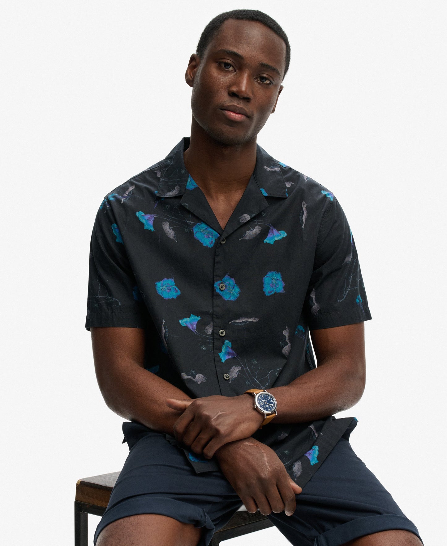 Superdry Cabana Print Short Sleeve Shirt Sapphire Nasturtium