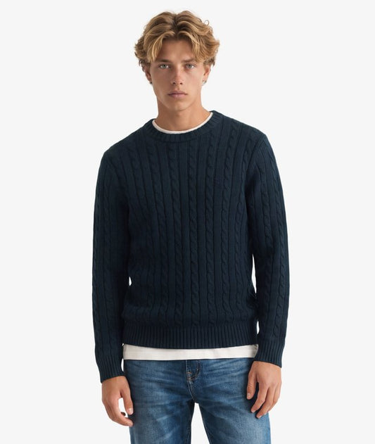 Superdry Cotton Cable Knit Crew Jumper Eclipse Navy