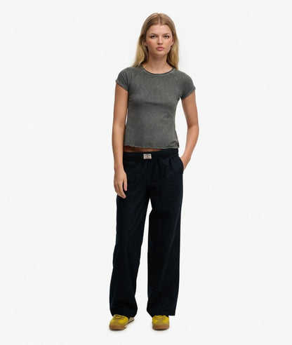 Superdry Cotton Linen Elastic Trousers Eclipse Navy