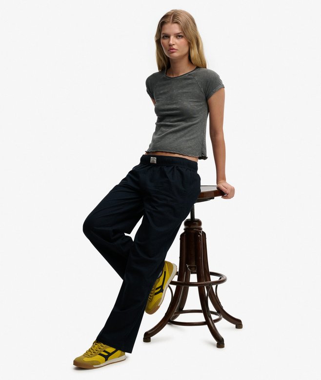 Superdry Cotton Linen Elastic Trousers Eclipse Navy