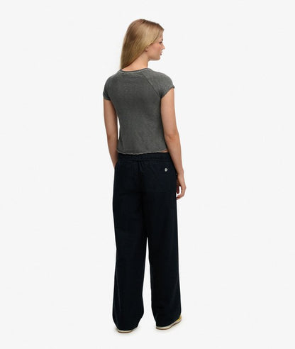 Superdry Cotton Linen Elastic Trousers Eclipse Navy