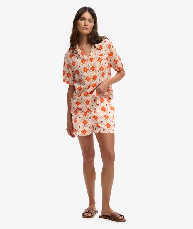 Superdry Cotton Printed Beach Shorts Sashiko Tile Orange