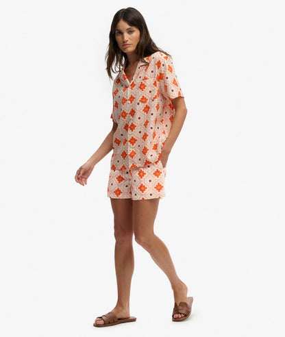 Superdry Cotton Printed Beach Shorts Sashiko Tile Orange