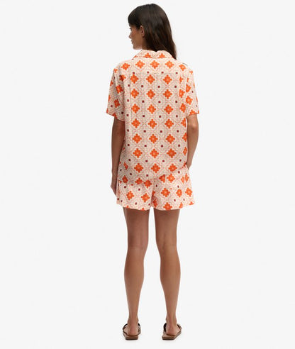 Superdry Cotton Printed Beach Shorts Sashiko Tile Orange