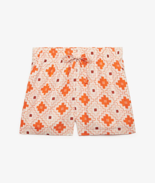 Superdry Cotton Printed Beach Shorts Sashiko Tile Orange