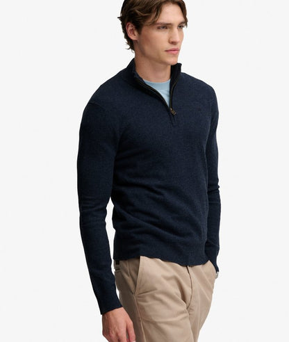 Superdry Essential Lightweight Wool Blend Half Zip Jumper Rich Navy Marl