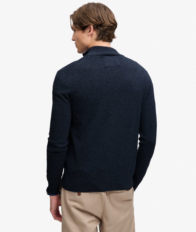 Superdry Essential Lightweight Wool Blend Half Zip Jumper Rich Navy Marl