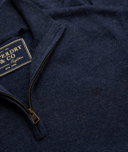Superdry Essential Lightweight Wool Blend Half Zip Jumper Rich Navy Marl