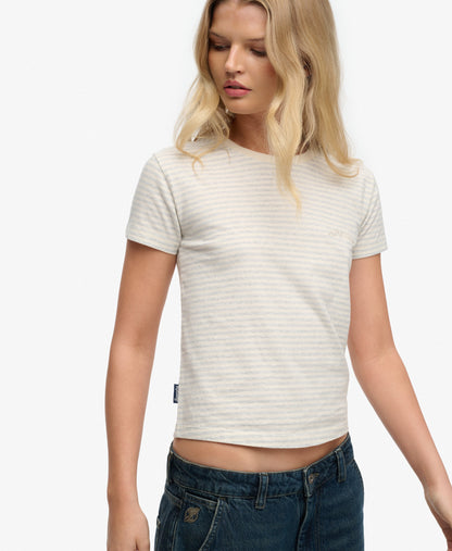 Superdry Essential Logo Striped Fitted T-Shirt Glacier Grey Marl Stripe
