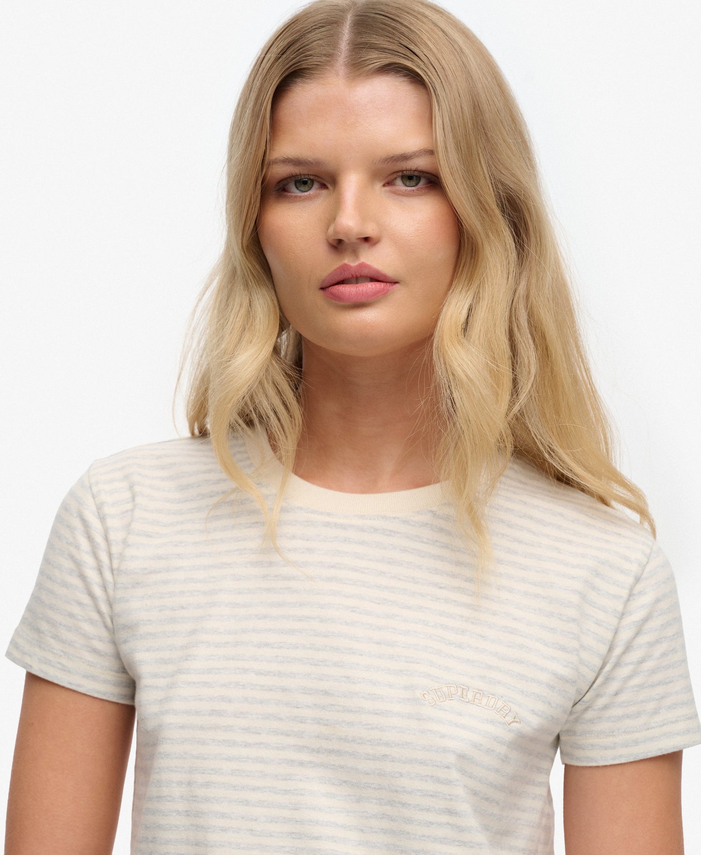 Superdry Essential Logo Striped Fitted T-Shirt Glacier Grey Marl Stripe