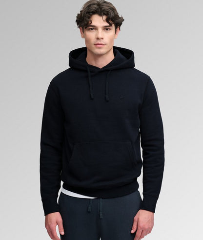 Superdry Essential SD Co Logo Hoodie Dark Navy. Mens Relaxed fit hoodie with Drawstring overhead hood design and Large front pocket with Ribbed cuffs and hem and Small embroidered logo on chest. Material: 60% Cotton & 40% Recycled Polyester