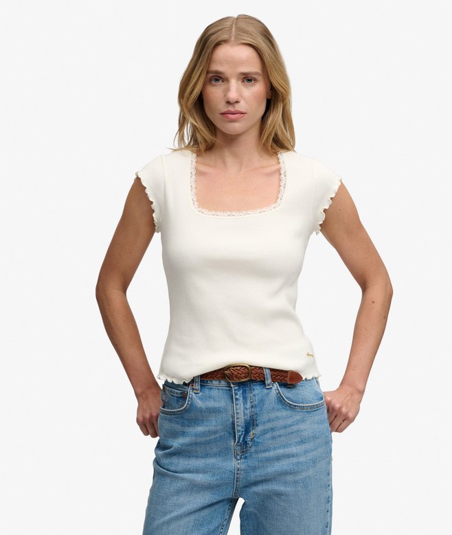 Superdry Essential Square Neck Short Sleeve T-Shirt Off White